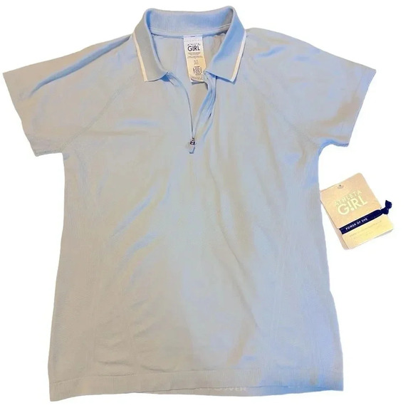 Athleta Girl Oasis Blue Power Up Active 1/4 Zip Polo Shirt Girls XL 14 - Picture 4 of 6